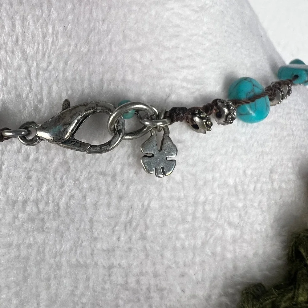 ☘️5/$25 Lucky Brand Boho Turquoise Western Theme Long Beaded Necklace Silver